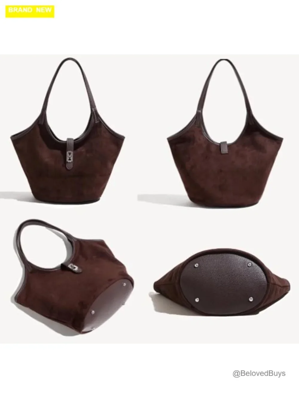 Faux Suede Hobo Tote Bag with Cross Lock, Zipper Closure